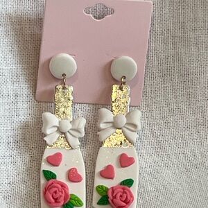 Hand Crafted Floral Champagne Bottle Earrings